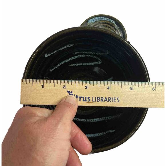 VTG Dough Bowl Studio Pottery Batter Spout Black Blue Signed Boho Whimsygoth 70s - Picture 10 of 15